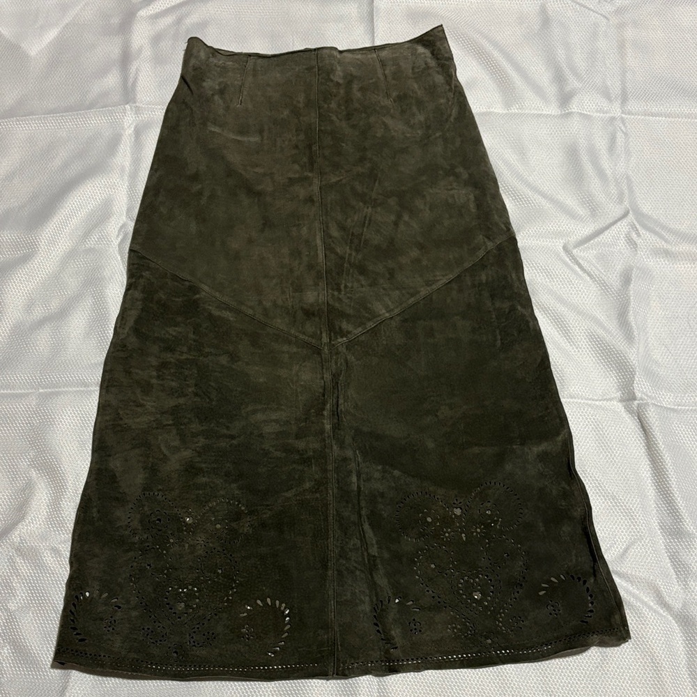 Siena Studio leather Dark Olive A-Line Skirt - Picture 2 of 15